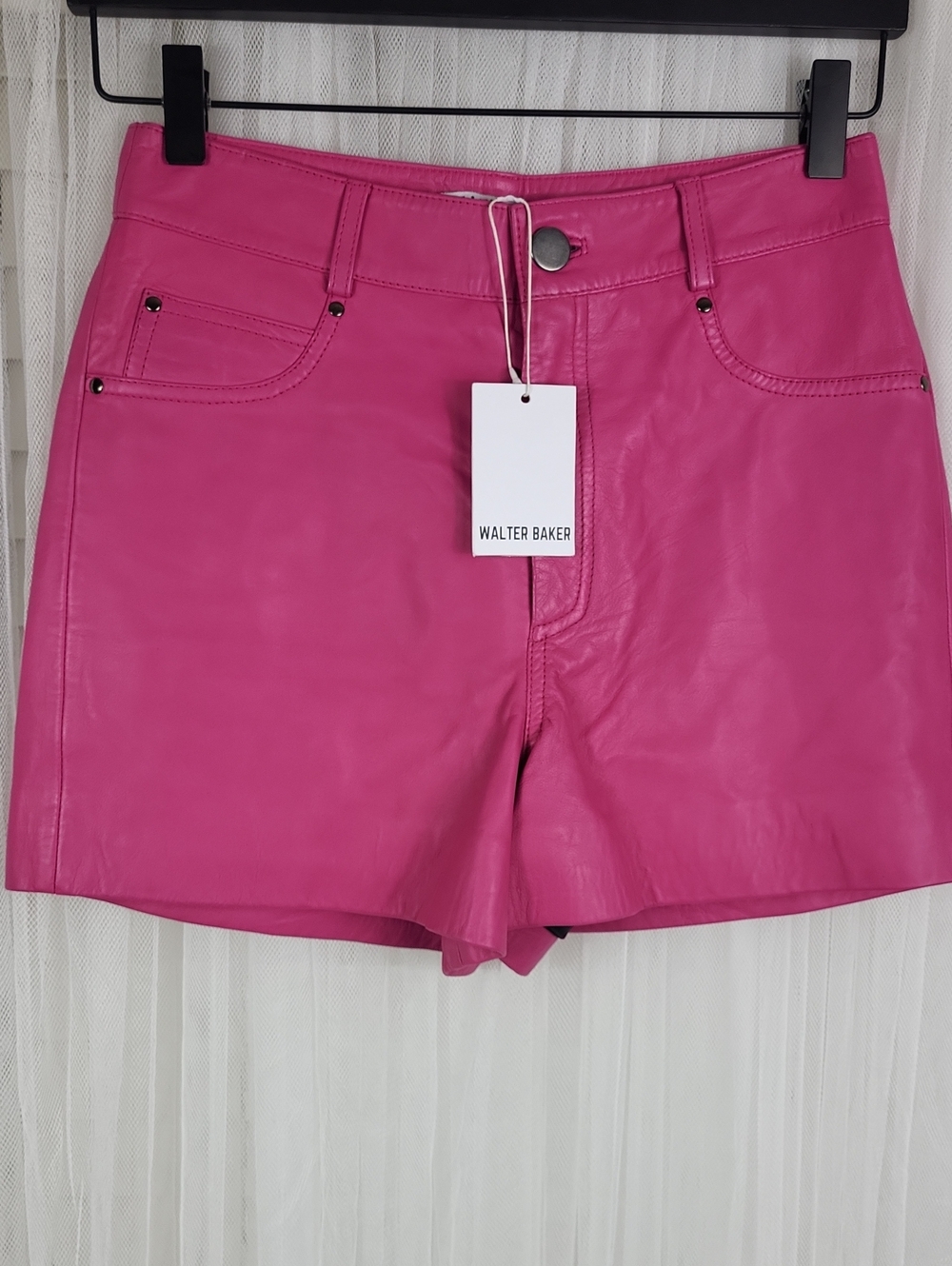 Walter Baker Hot Pink Leather High-Rise Jean Shorts. Size 4